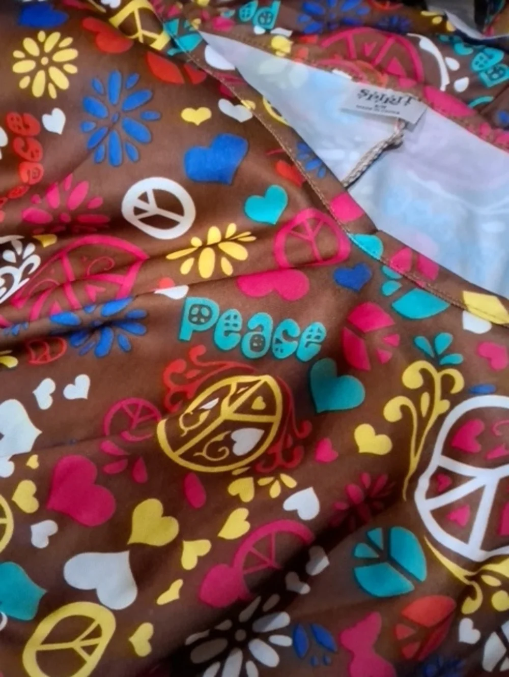 Retro Peace Sign Print Mini Dress with Fringe Vest - Multicolor
